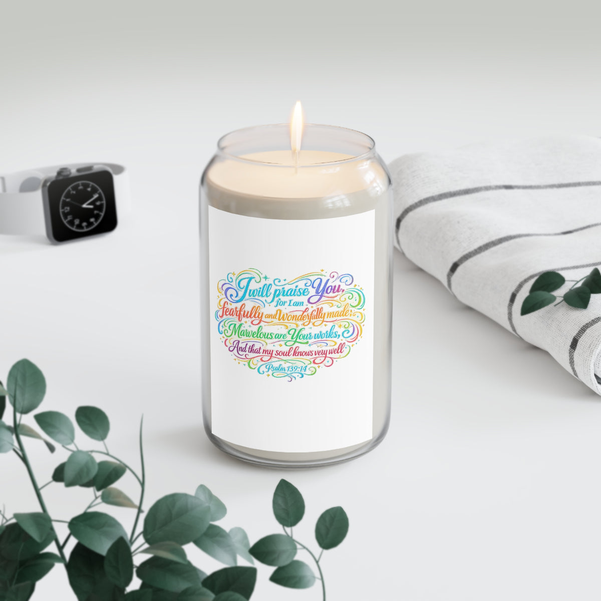 Soy Candle 13.75oz — "I Will Praise You" Colorful Script Inspirational Candle