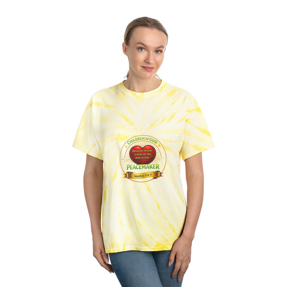 Tie-Dye T-Shirt — Yellow Cyclone Peacemaker Design (Children of God)