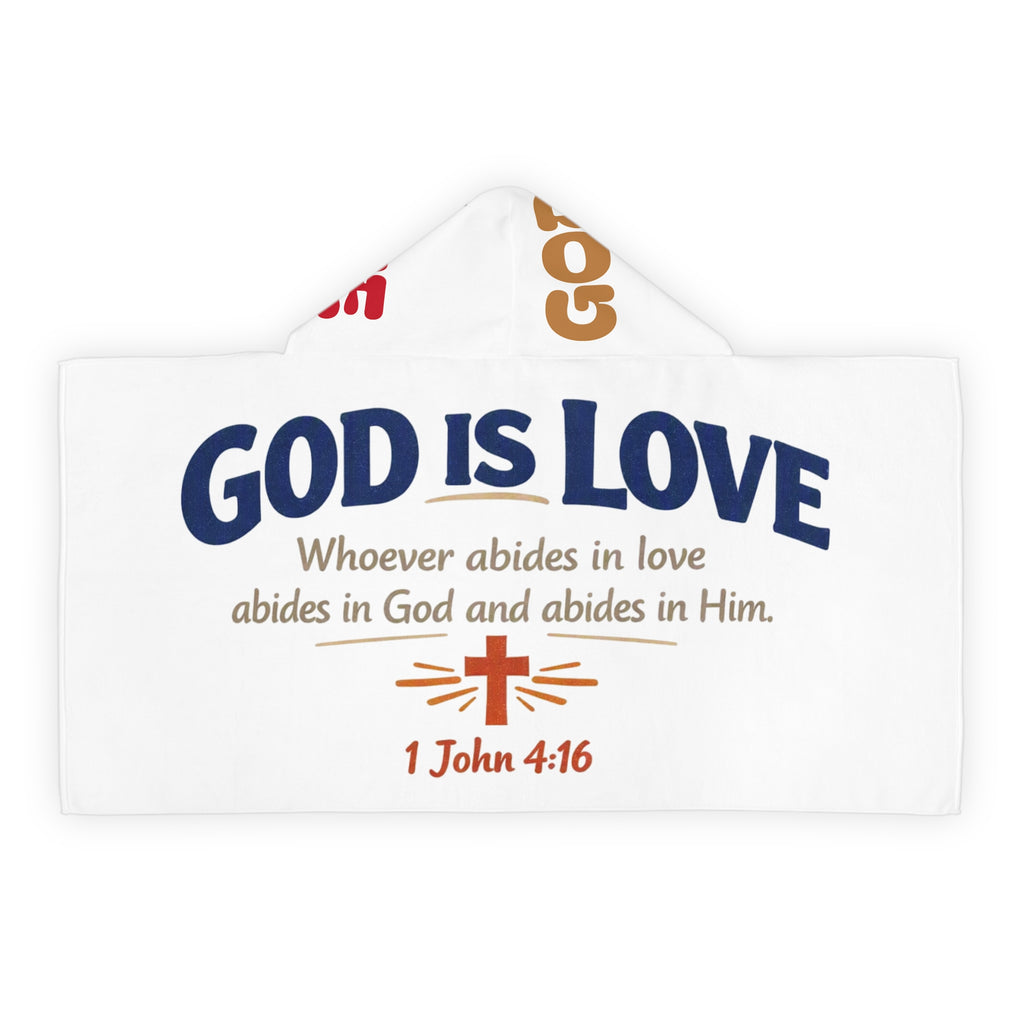Youth Hooded Towel - "God Is Love" Christian Bible Verse 1 John 4:16 Kids Bath & Beach Towel