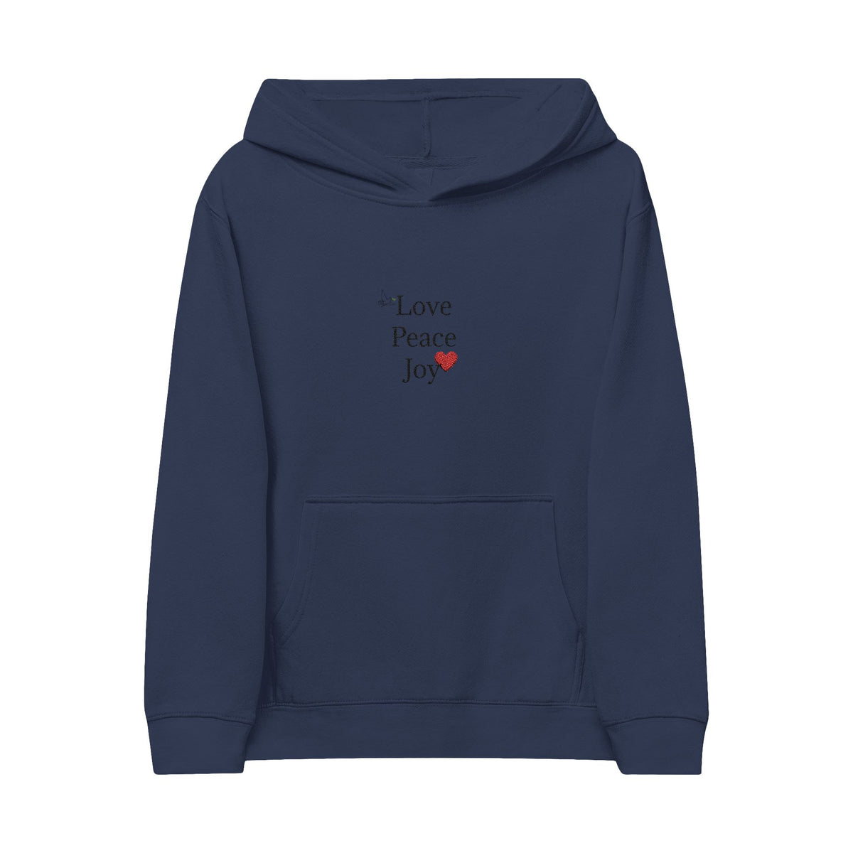 Kids Hoodie — 'Love Peace Joy' Embroidered Heart Sweatshirt