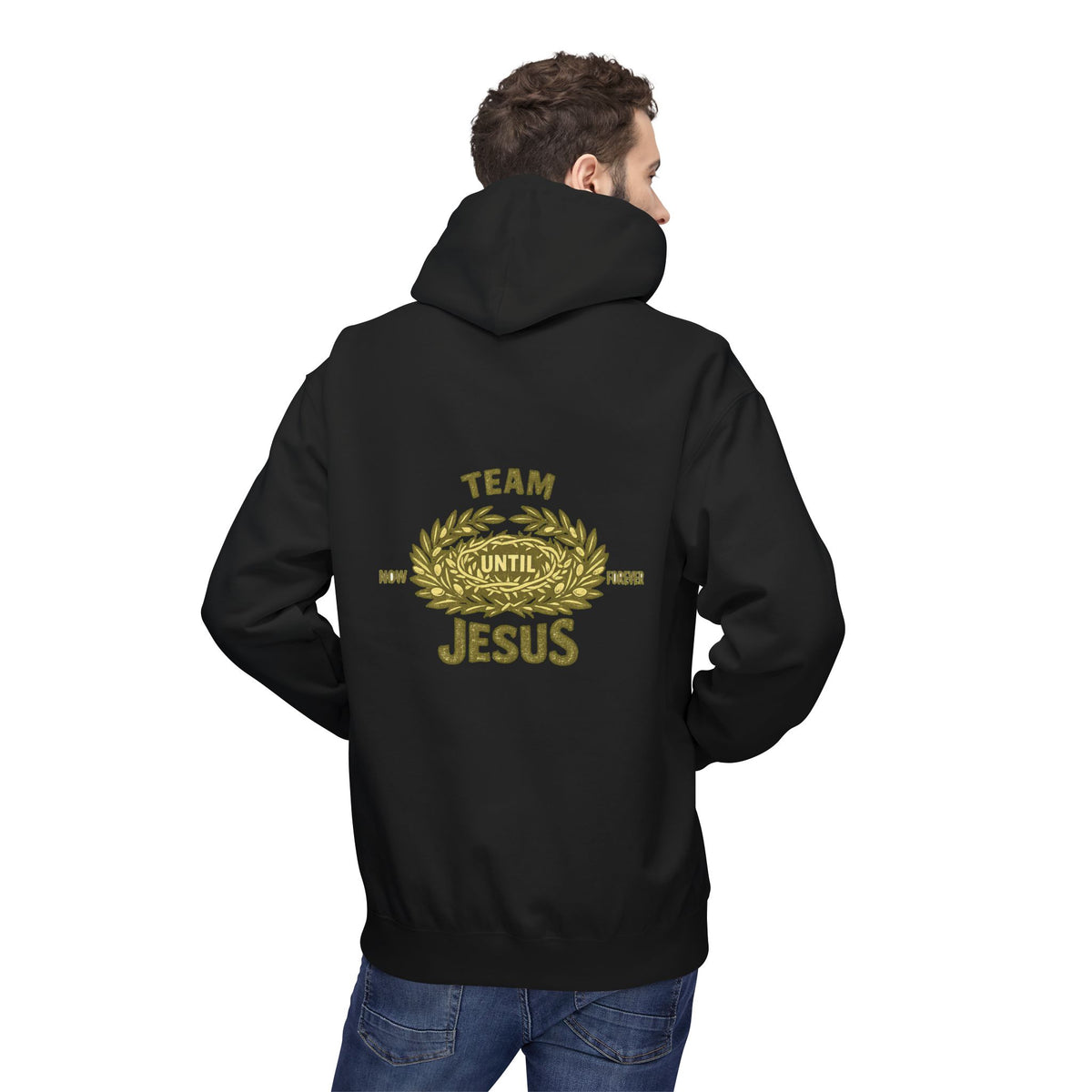 Christian Hoodie - "Team Jesus: Now Until Forever" Gold Laurel Pullover