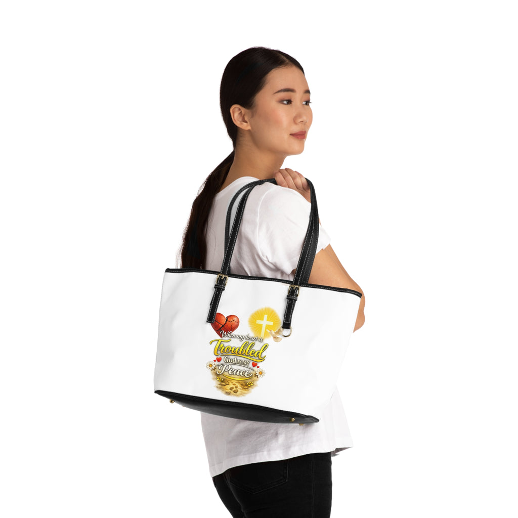 Christian PU Leather Shoulder Bag — "When I’m Worried & Troubled, God Gives Me Peace" Inspirational Tote