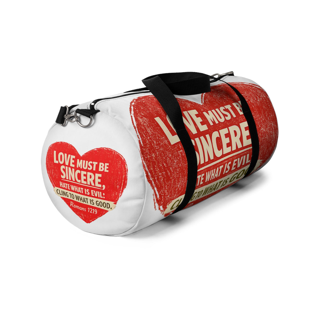 Sincere Love Duffel Bag — Romans 12:9 Inspirational Travel Gym Bag