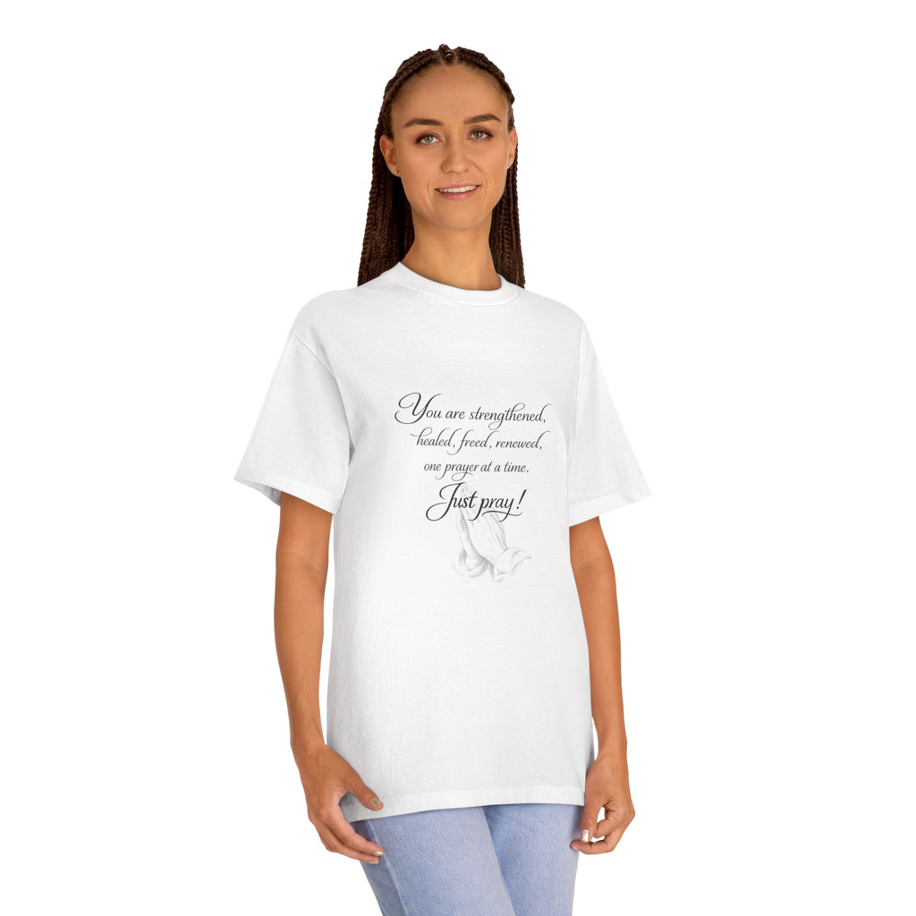 Prayer Hands Tee — "Just Pray" Inspirational Christian T-Shirt