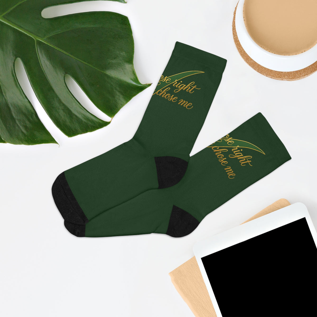 Socks - 'God Chose Right When He Chose Me' Green Recycled Polyester Crew Socks
