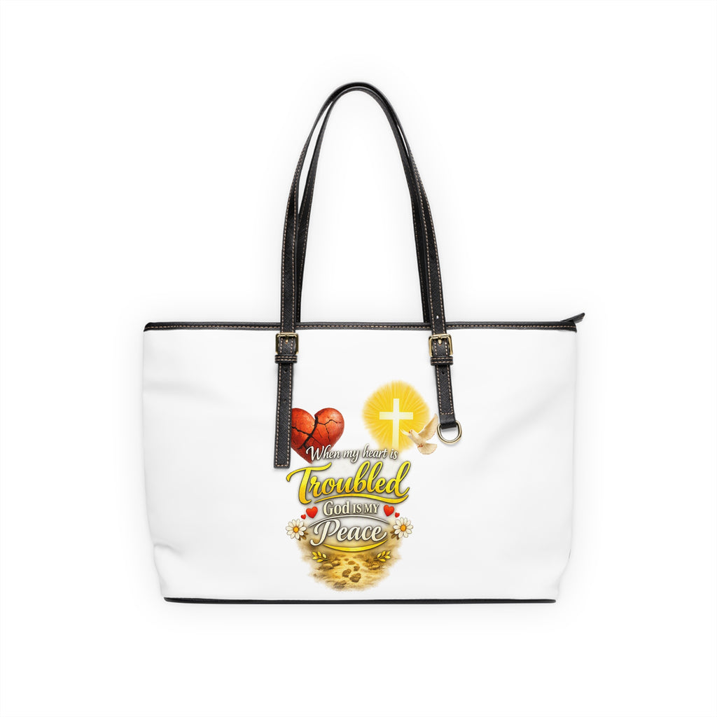 Christian PU Leather Shoulder Bag — "When I’m Worried & Troubled, God Gives Me Peace" Inspirational Tote