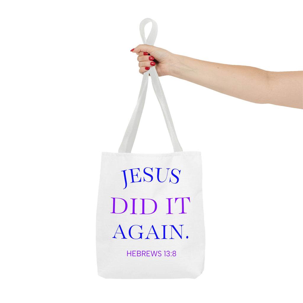 Faith Quote Tote Bag — “Jesus Did It Again” / “Child of God” Christian Canvas Tote