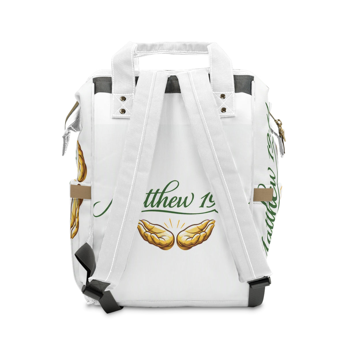 Matthew 19:14 Diaper Backpack – Christian Baby Bag with Scripture & Praying Hands