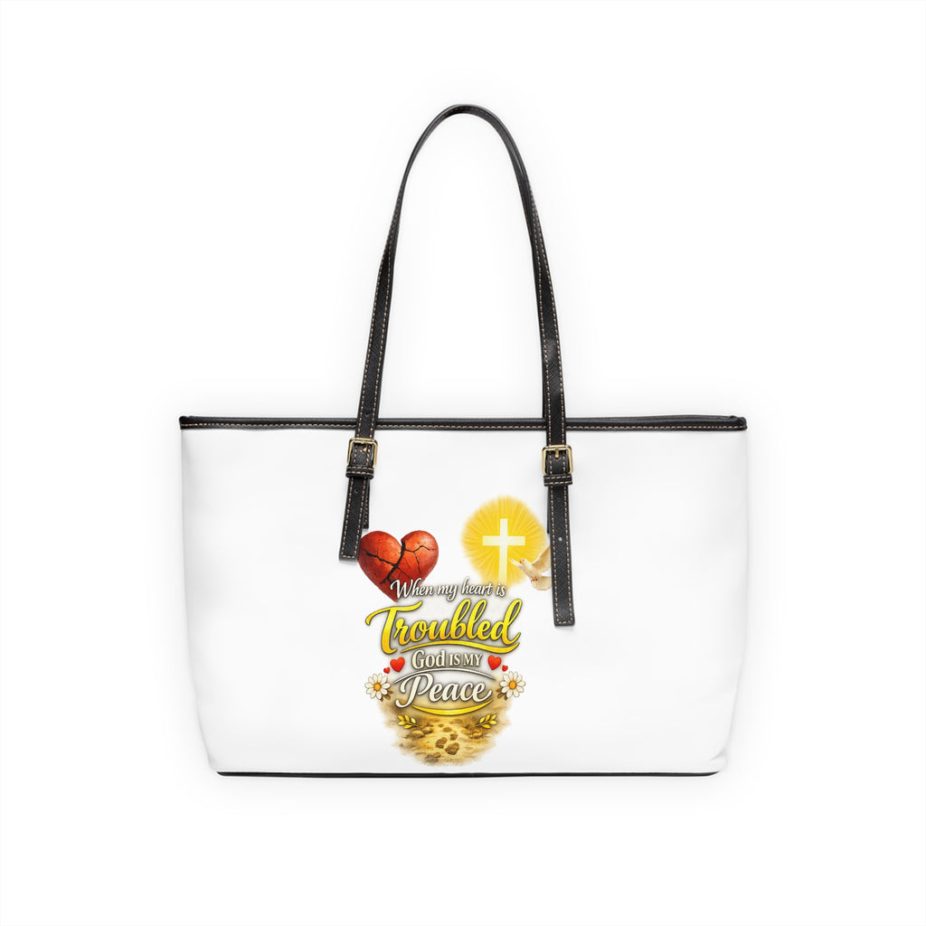 Christian PU Leather Shoulder Bag — "When I’m Worried & Troubled, God Gives Me Peace" Inspirational Tote