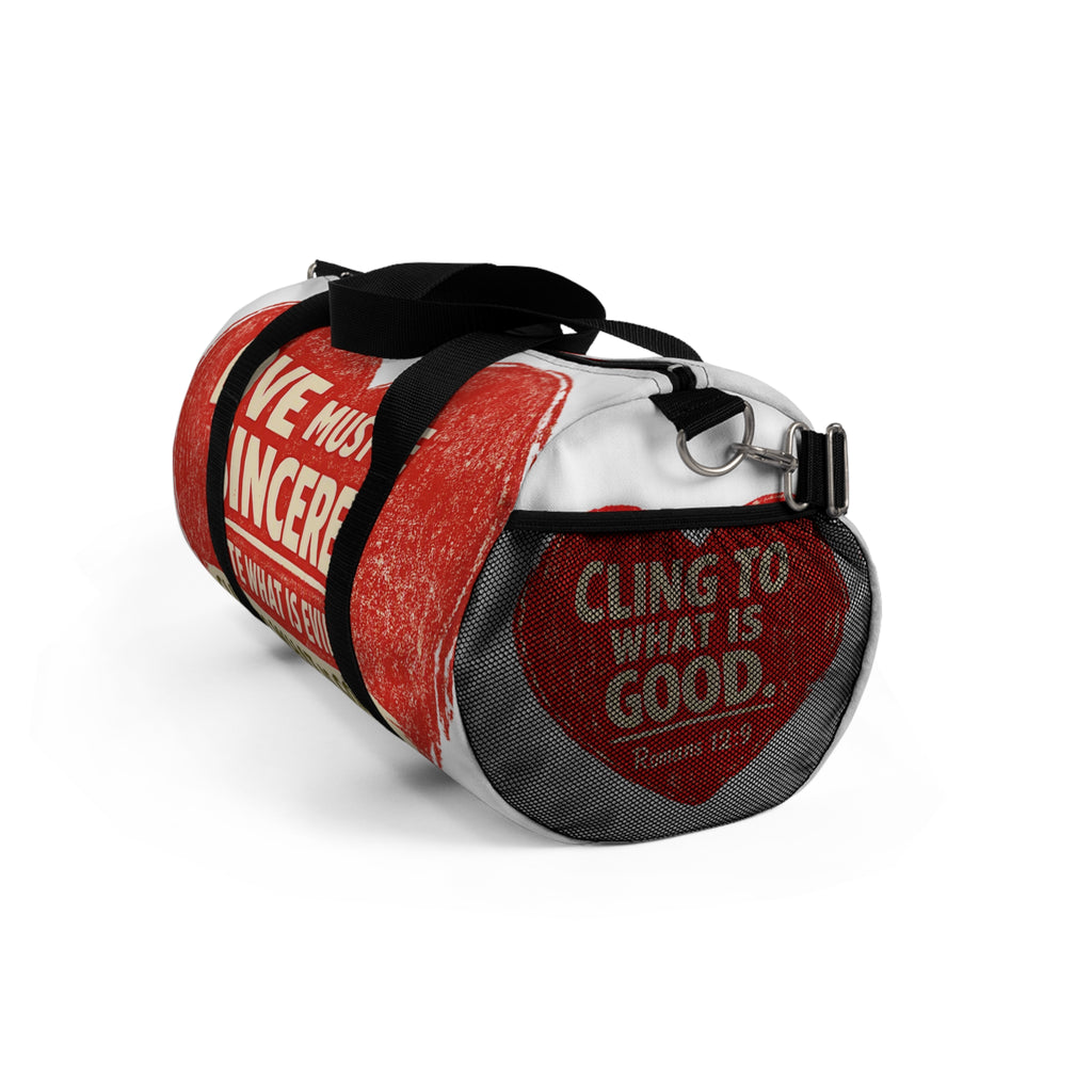 Sincere Love Duffel Bag — Romans 12:9 Inspirational Travel Gym Bag