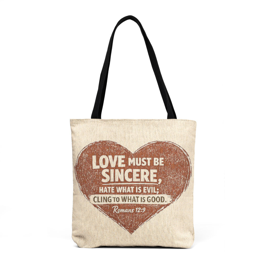 Woven Tote — 'Love Must Be Sincere' Heart Quote Tote Bag