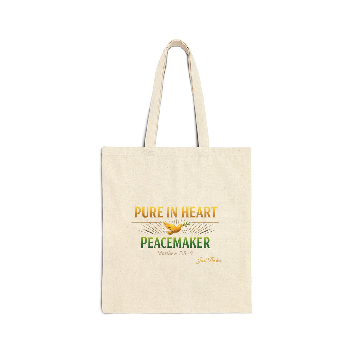 Tote Bag — "Pure in Heart, Peacemaker" Inspirational Cotton Canvas Tote
