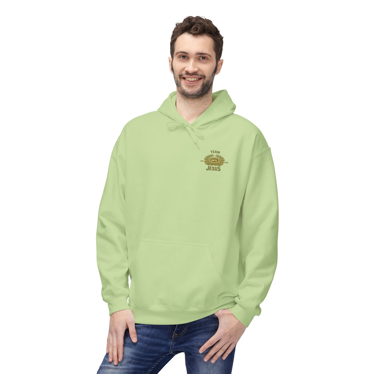 Christian Hoodie - "Team Jesus: Now Until Forever" Gold Laurel Pullover