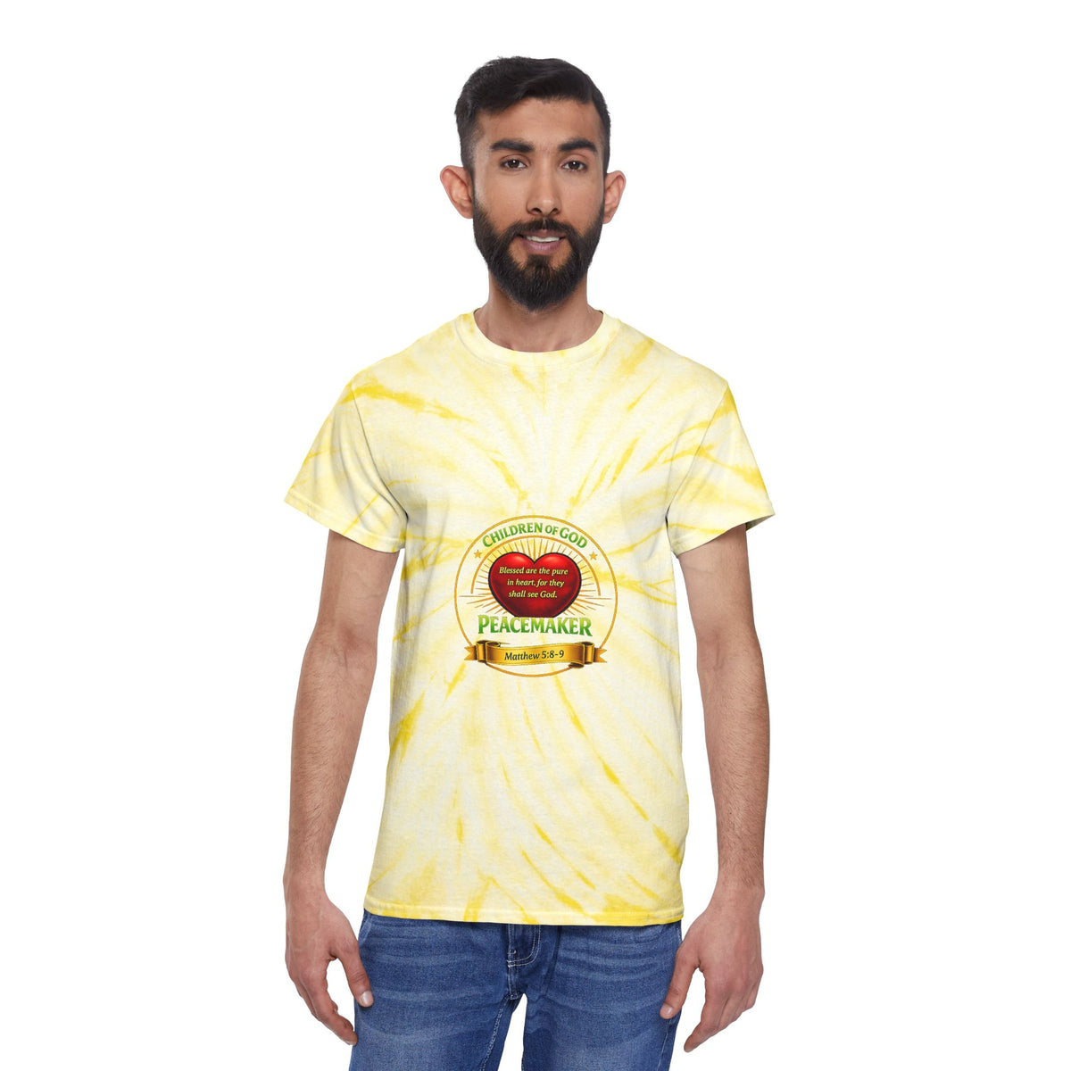 Tie-Dye T-Shirt — Yellow Cyclone Peacemaker Design (Children of God)