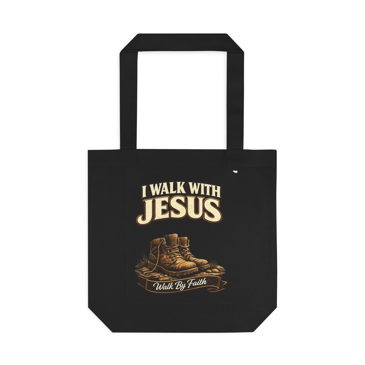 I Walk With Jesus Tote Bag — Faith Boots Cotton Tote for Church, Bible Study & Christian Gifts