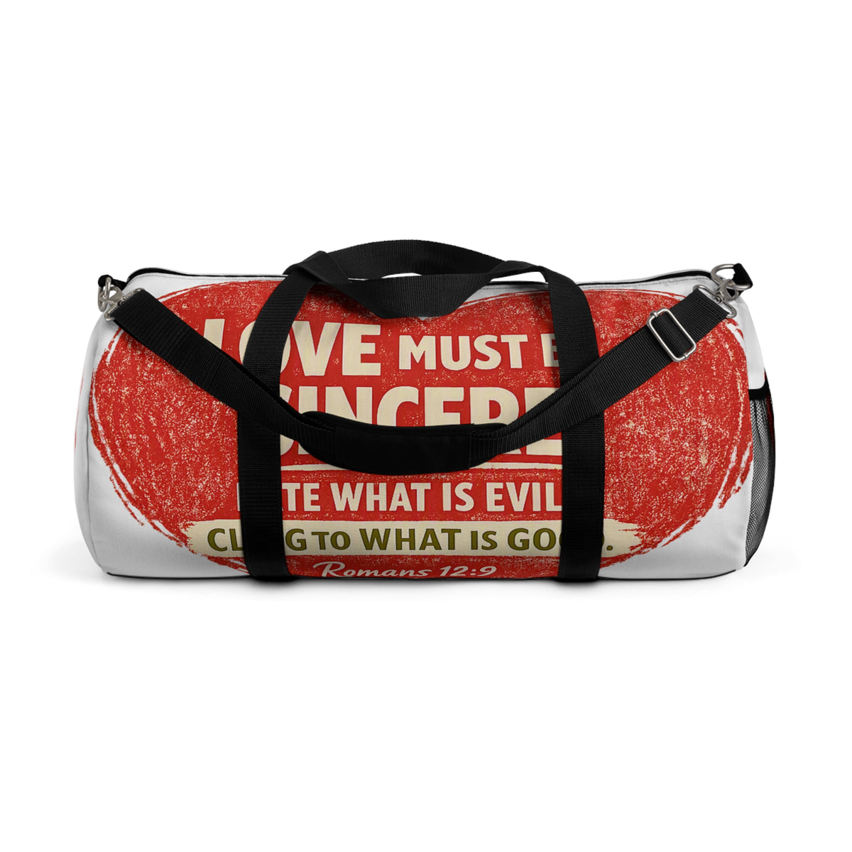 Sincere Love Duffel Bag — Romans 12:9 Inspirational Travel Gym Bag