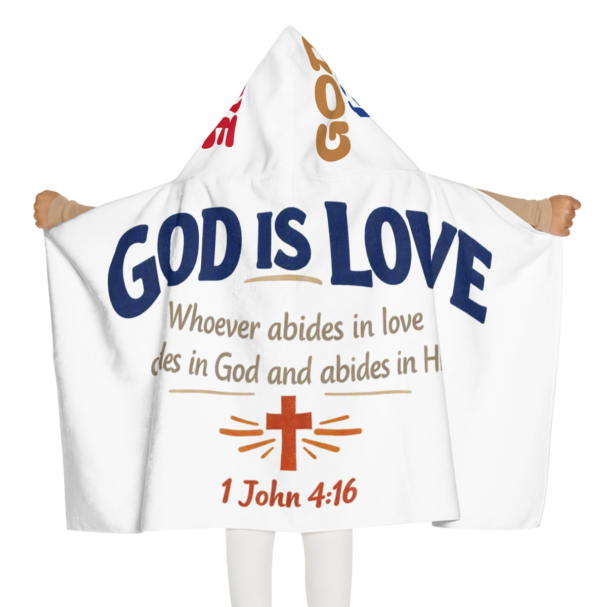 Youth Hooded Towel - "God Is Love" Christian Bible Verse 1 John 4:16 Kids Bath & Beach Towel