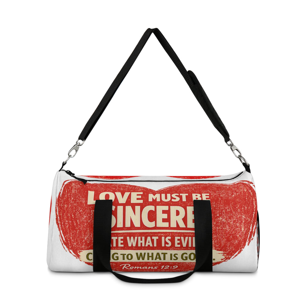 Sincere Love Duffel Bag — Romans 12:9 Inspirational Travel Gym Bag