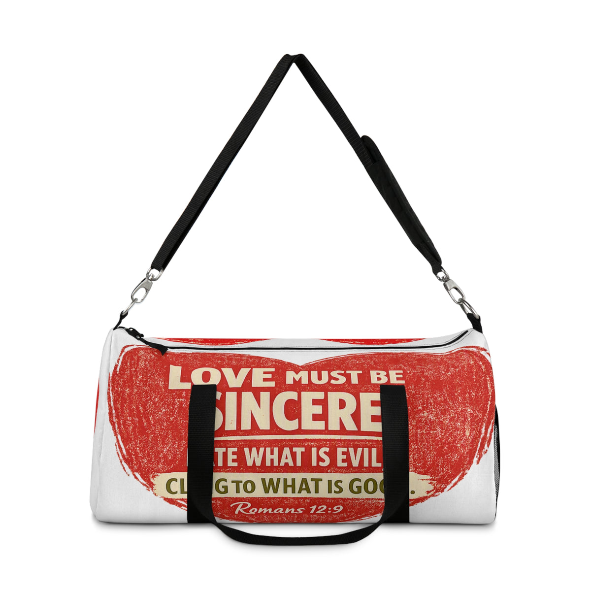 Sincere Love Duffel Bag — Romans 12:9 Inspirational Travel Gym Bag