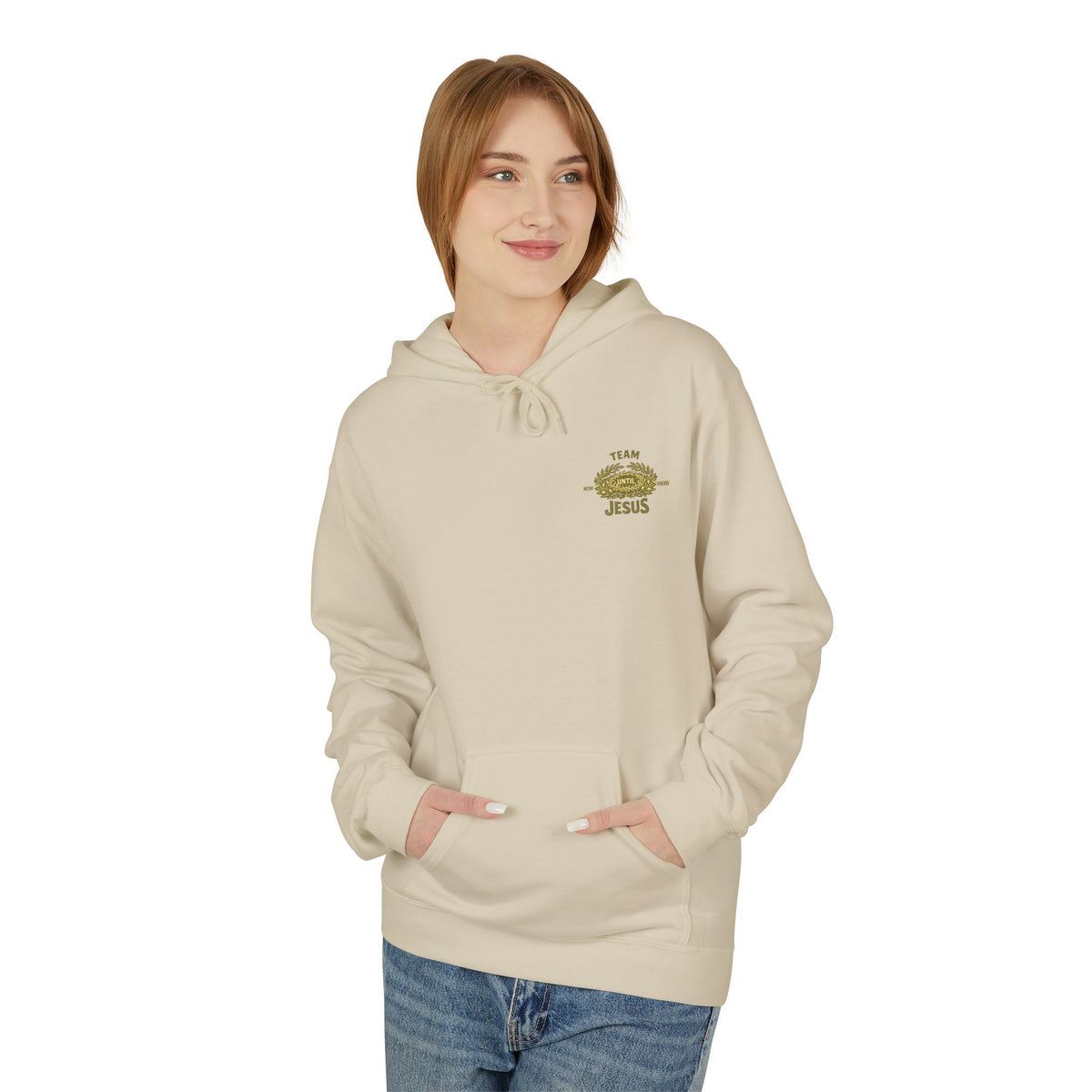 Christian Hoodie - "Team Jesus: Now Until Forever" Gold Laurel Pullover