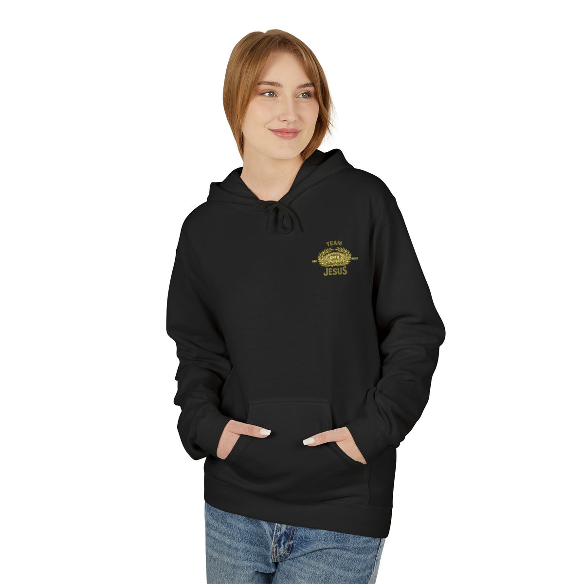 Christian Hoodie - "Team Jesus: Now Until Forever" Gold Laurel Pullover