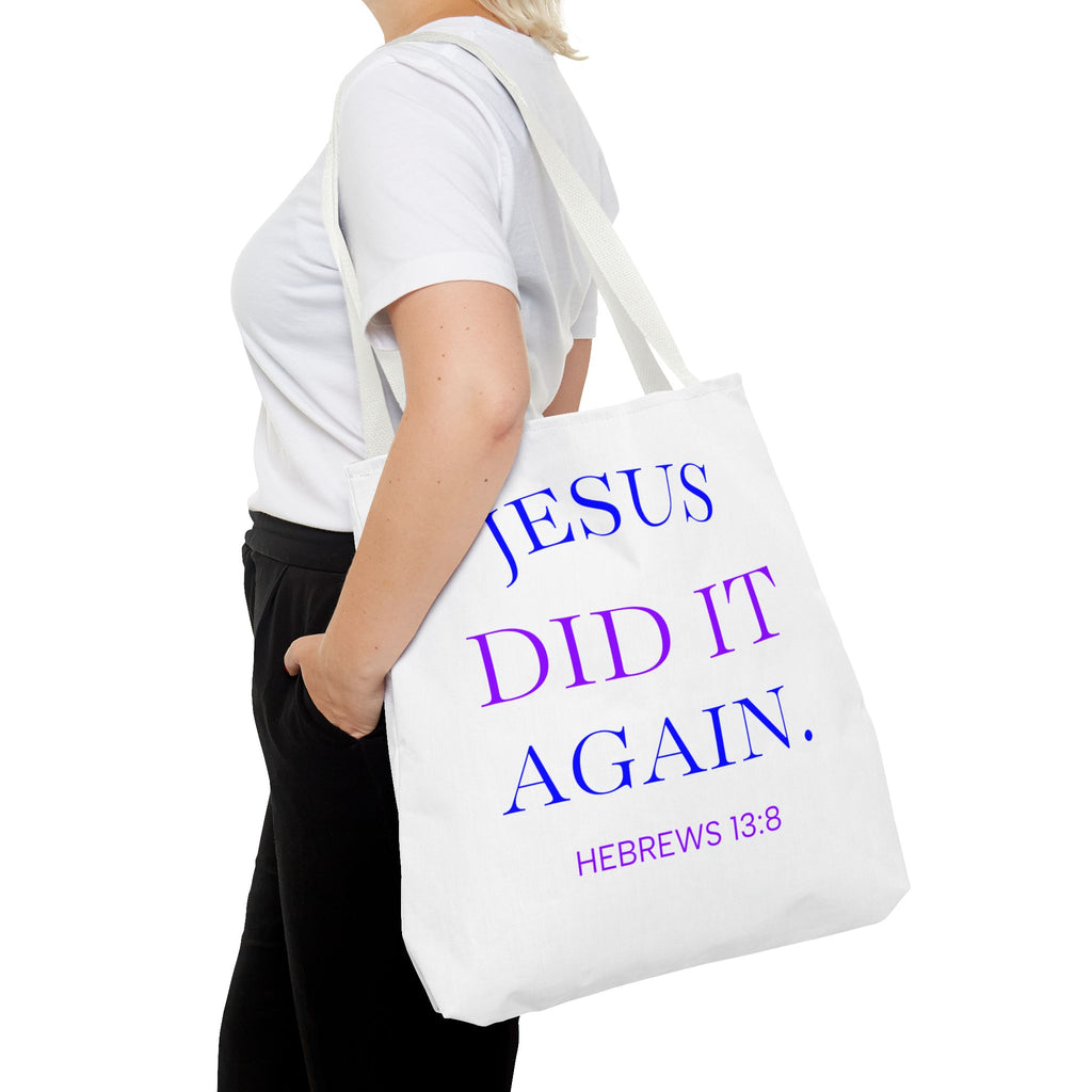 Faith Quote Tote Bag — “Jesus Did It Again” / “Child of God” Christian Canvas Tote