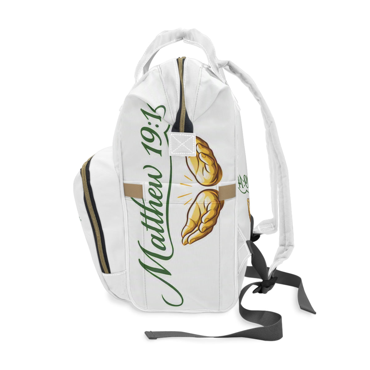 Matthew 19:14 Diaper Backpack – Christian Baby Bag with Scripture & Praying Hands