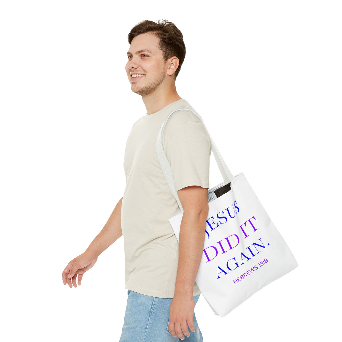 Faith Quote Tote Bag — “Jesus Did It Again” / “Child of God” Christian Canvas Tote