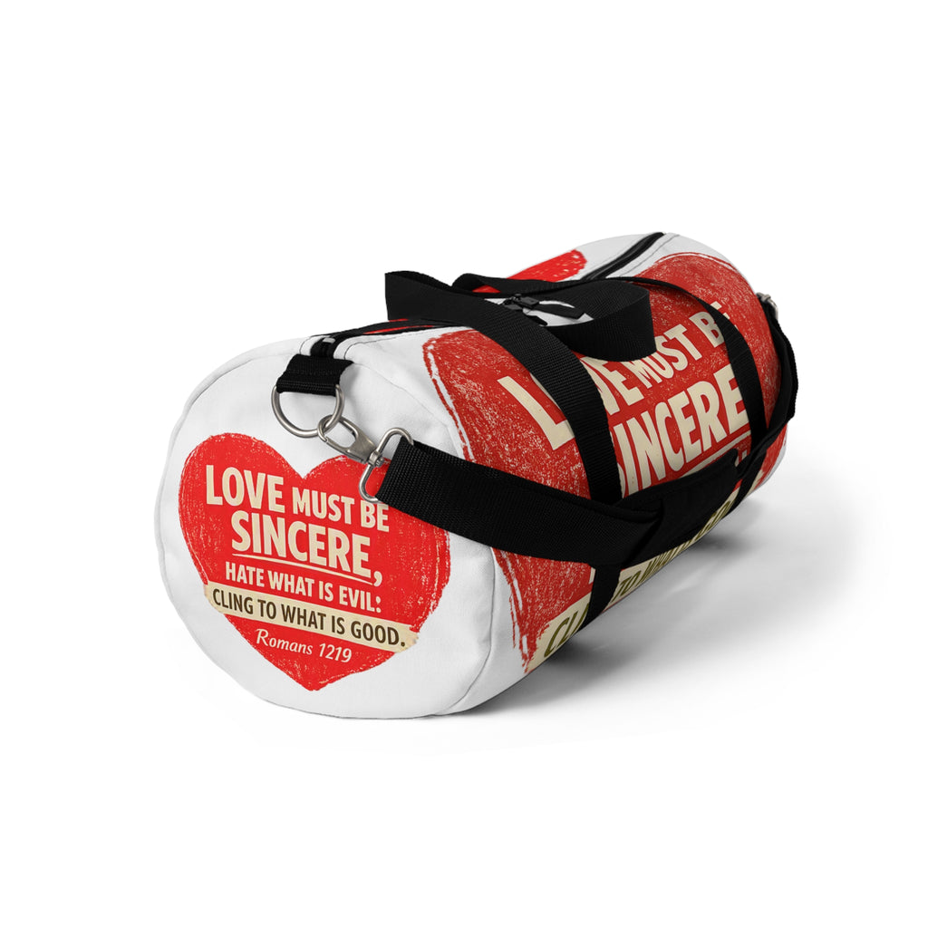 Sincere Love Duffel Bag — Romans 12:9 Inspirational Travel Gym Bag