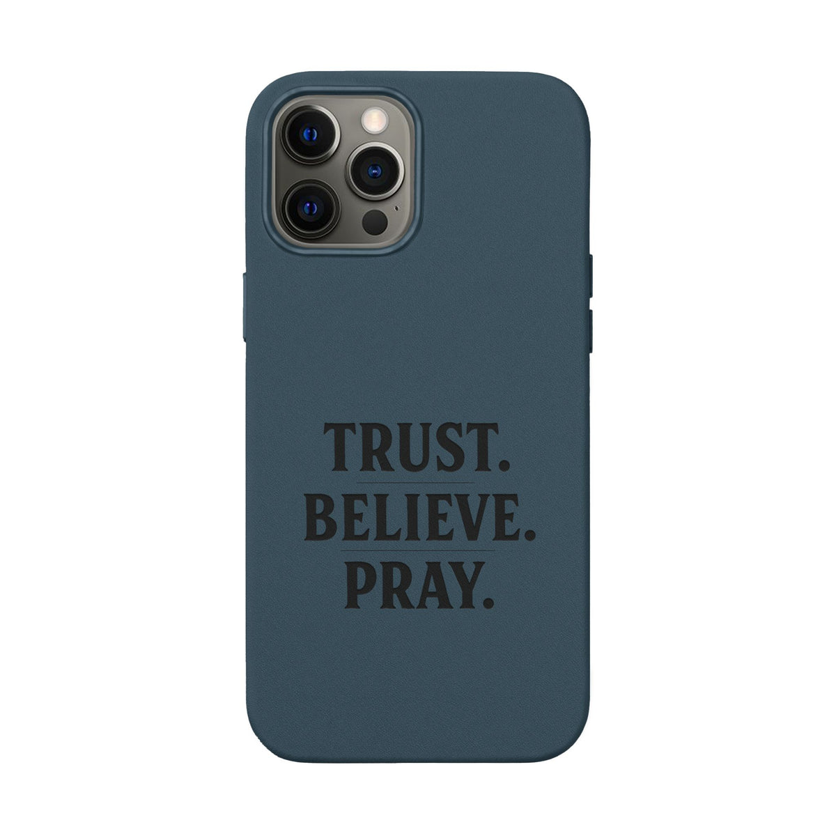 PU Leather Phone Case — Engraved “TRUST. BELIEVE. PRAY.” Brown Christian Phone Cover