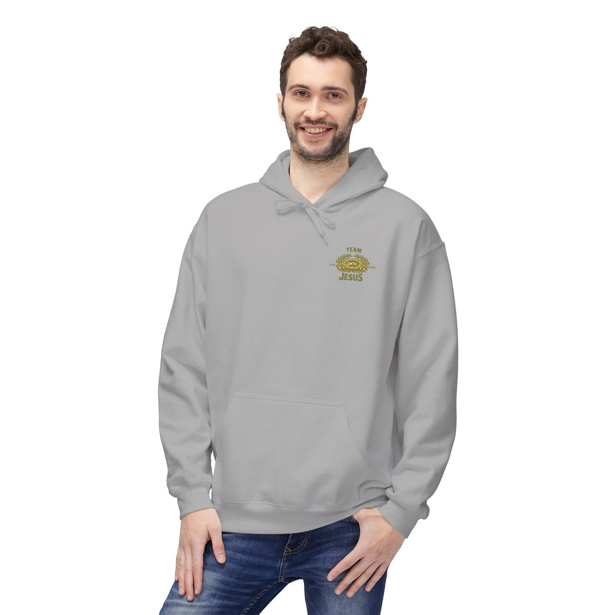 Christian Hoodie - "Team Jesus: Now Until Forever" Gold Laurel Pullover