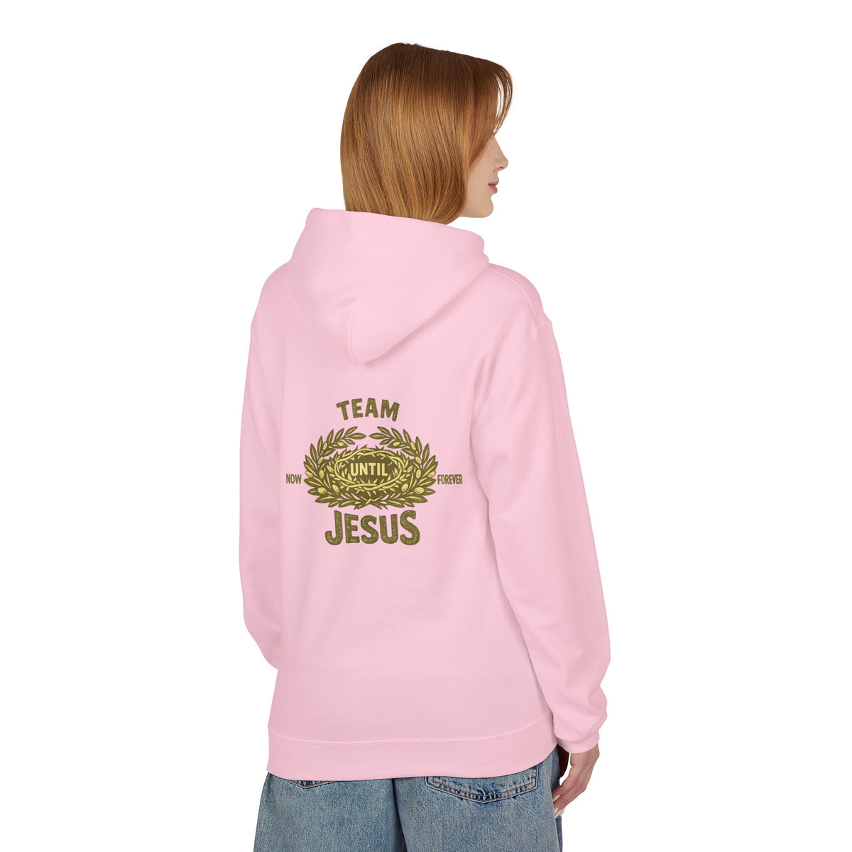 Christian Hoodie - "Team Jesus: Now Until Forever" Gold Laurel Pullover