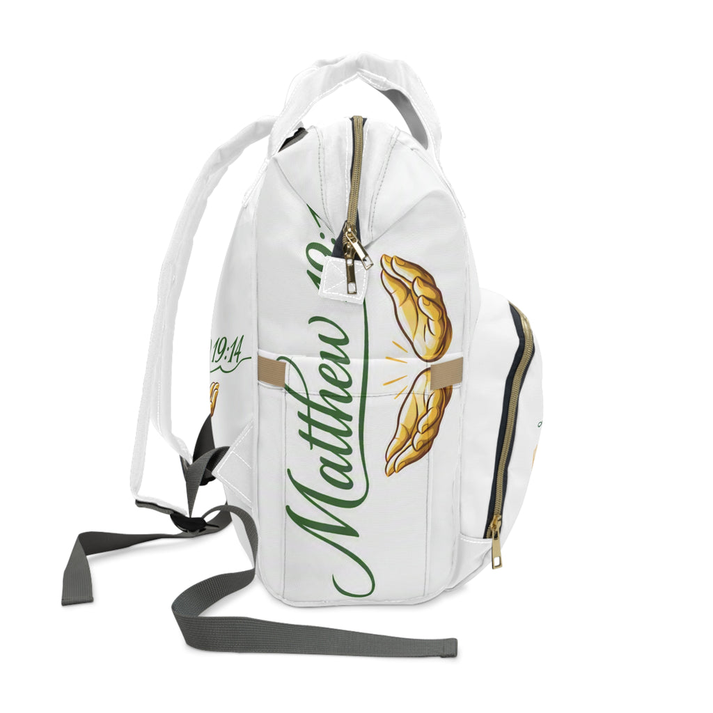 Matthew 19:14 Diaper Backpack – Christian Baby Bag with Scripture & Praying Hands