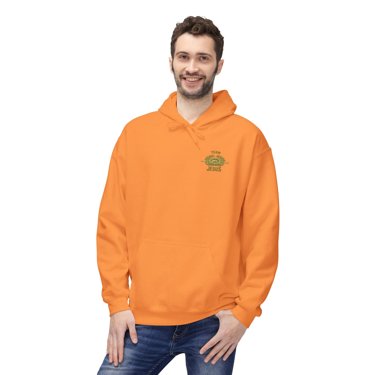 Christian Hoodie - "Team Jesus: Now Until Forever" Gold Laurel Pullover
