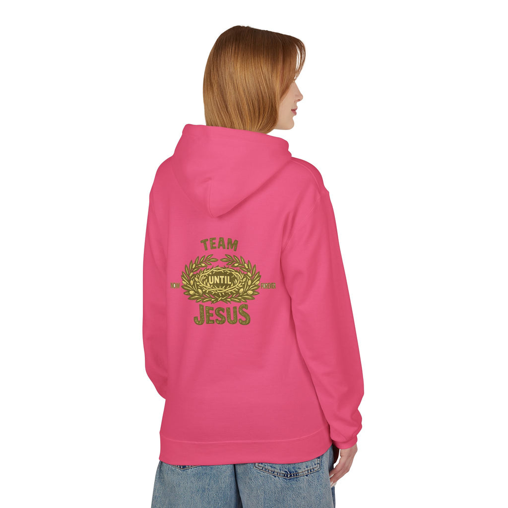 Christian Hoodie - "Team Jesus: Now Until Forever" Gold Laurel Pullover