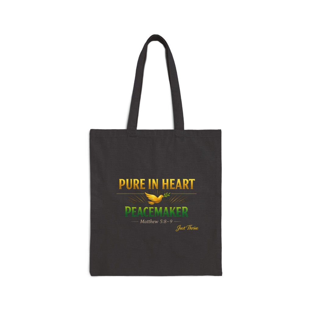 Tote Bag — "Pure in Heart, Peacemaker" Inspirational Cotton Canvas Tote