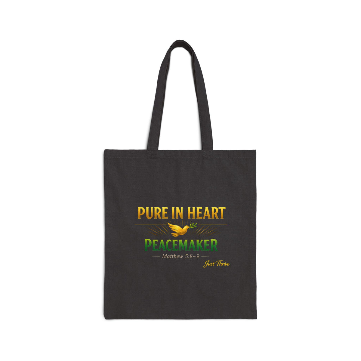 Tote Bag — "Pure in Heart, Peacemaker" Inspirational Cotton Canvas Tote