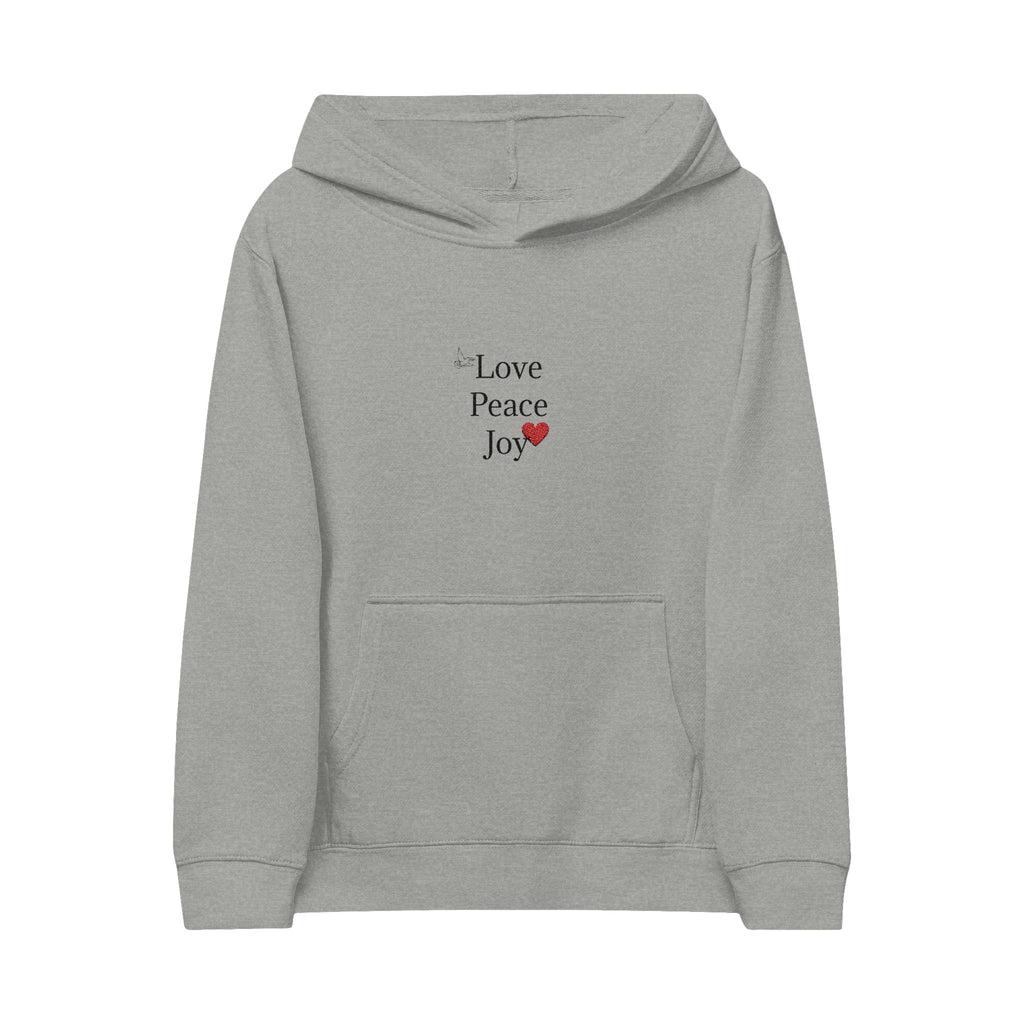 Kids Hoodie — 'Love Peace Joy' Embroidered Heart Sweatshirt