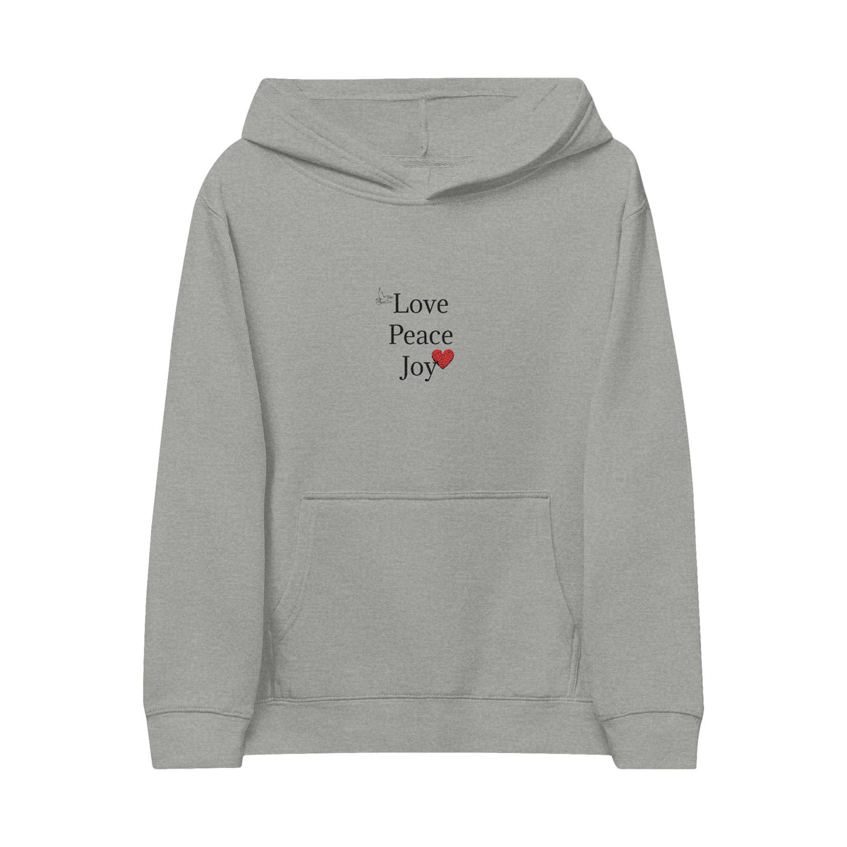 Kids Hoodie — 'Love Peace Joy' Embroidered Heart Sweatshirt