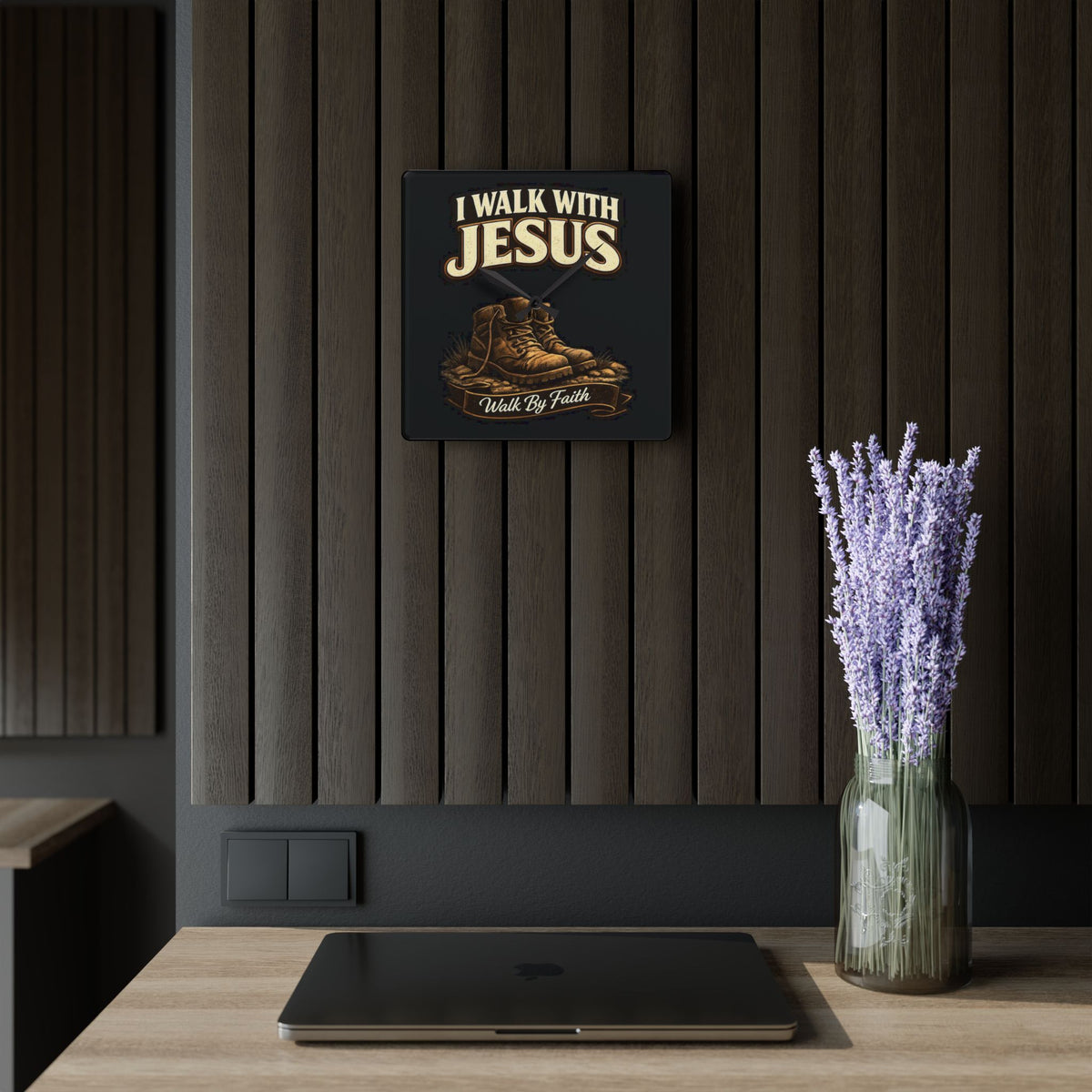 I Walk With Jesus Acrylic Wall Clock — Christian Faith Boots Design