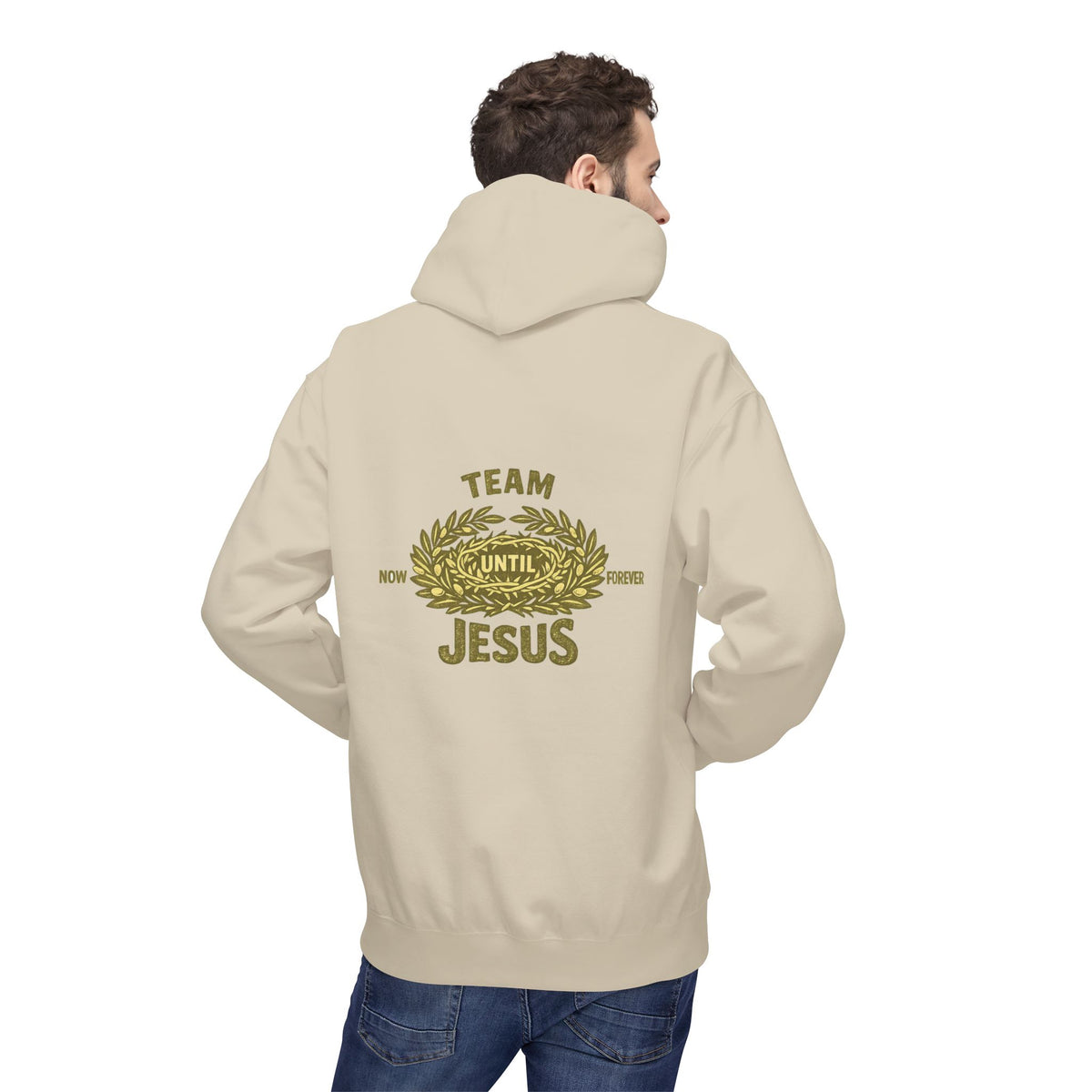 Christian Hoodie - "Team Jesus: Now Until Forever" Gold Laurel Pullover