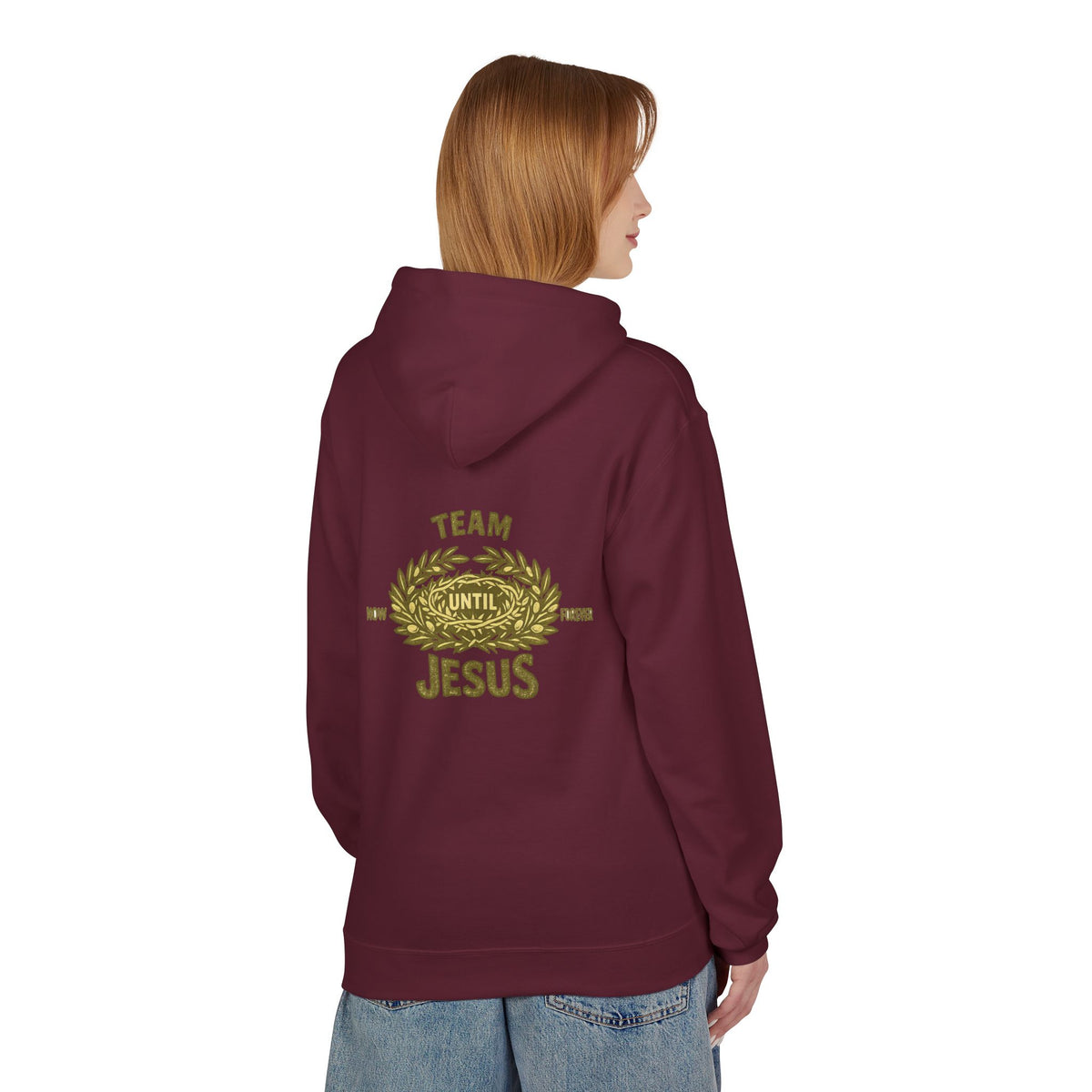 Christian Hoodie - "Team Jesus: Now Until Forever" Gold Laurel Pullover